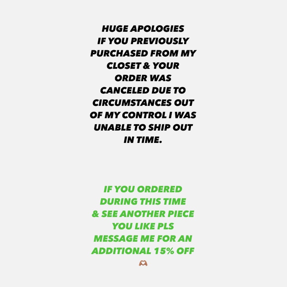 Additional 15% off for previously Canceled orders